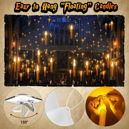 Chrismas Decorations, Floating Candles with Wand, 12 Pcs Magic Hanging Candles, Flickering Warm Light Flameless Floating LED Candle with Wand Remote