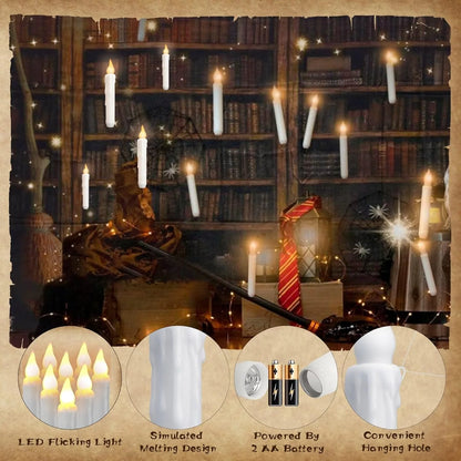 Chrismas Decorations, Floating Candles with Wand, 12 Pcs Magic Hanging Candles, Flickering Warm Light Flameless Floating LED Candle with Wand Remote