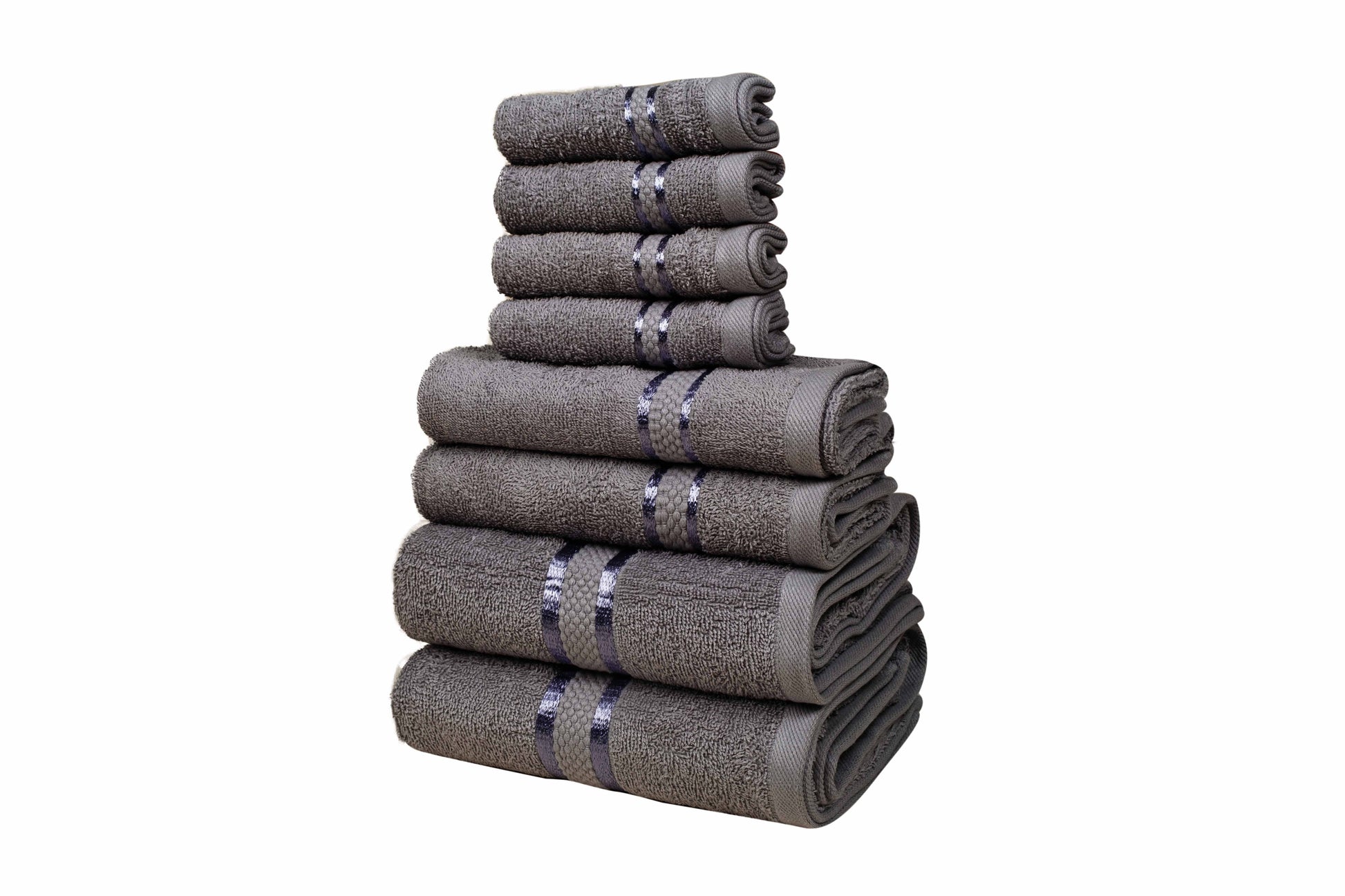 Luxurious 8-Piece Towel Set for Complete Bathroom Experience - Ultra-Soft & Absorbent 100% Cotton - Includes 2 Bath Towels, 2 Hand Towels, 4 Washcloths - Daily Use - Dark Grey