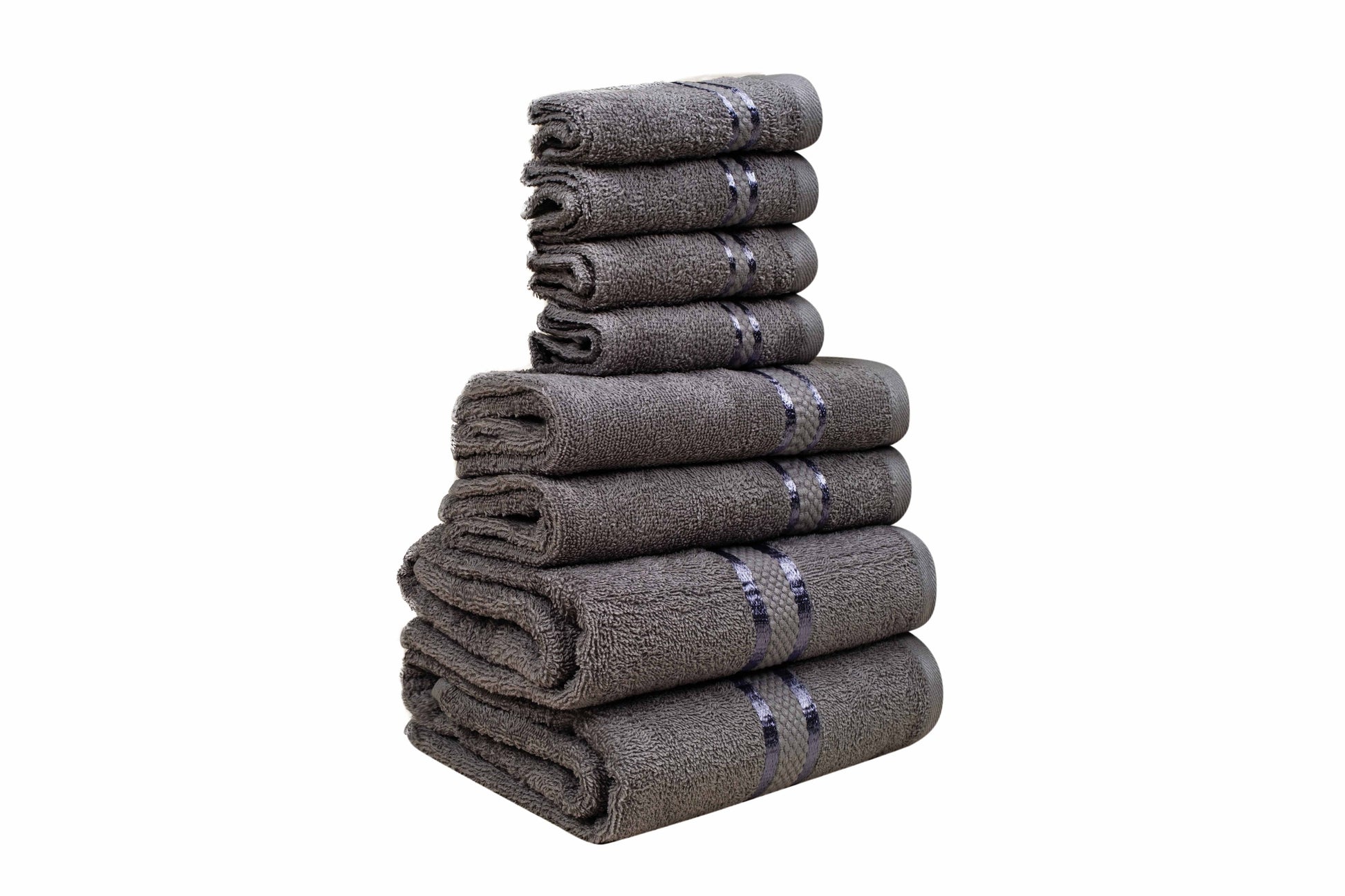 Luxurious 8-Piece Towel Set for Complete Bathroom Experience - Ultra-Soft & Absorbent 100% Cotton - Includes 2 Bath Towels, 2 Hand Towels, 4 Washcloths - Daily Use - Dark Grey