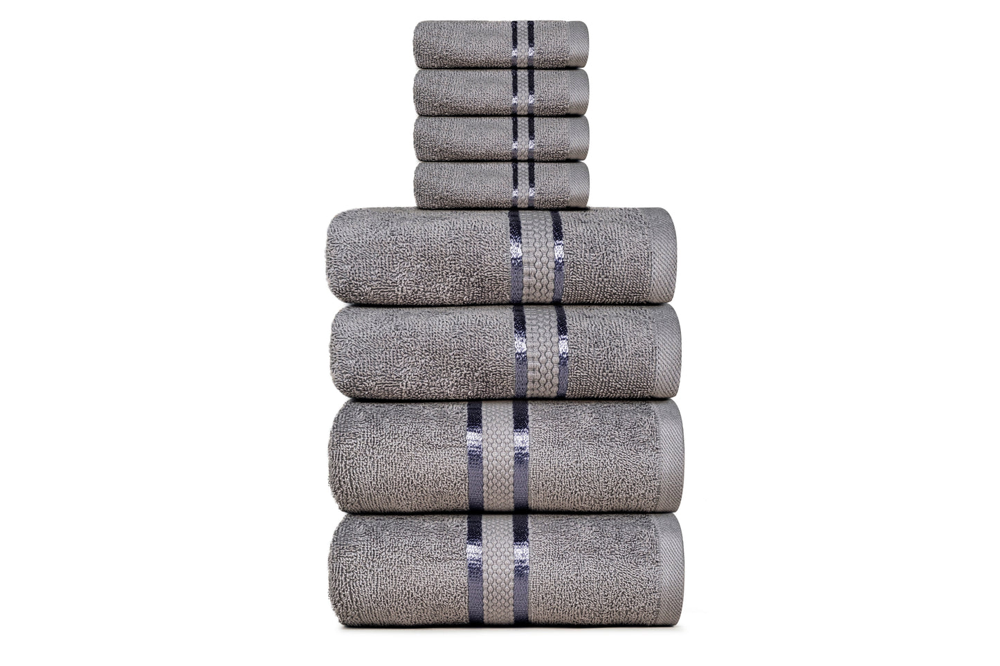 Luxurious 8-Piece Towel Set for Complete Bathroom Experience - Ultra-Soft & Absorbent 100% Cotton - Includes 2 Bath Towels, 2 Hand Towels, 4 Washcloths - Daily Use - Dark Grey