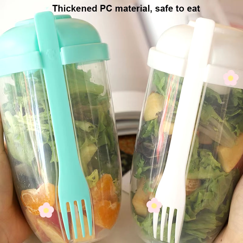 Portable Salad Cup with Fork and Lid Convenient Breakfast Shaker Bottles for Girls and Students Fruit Fat Loss Cup