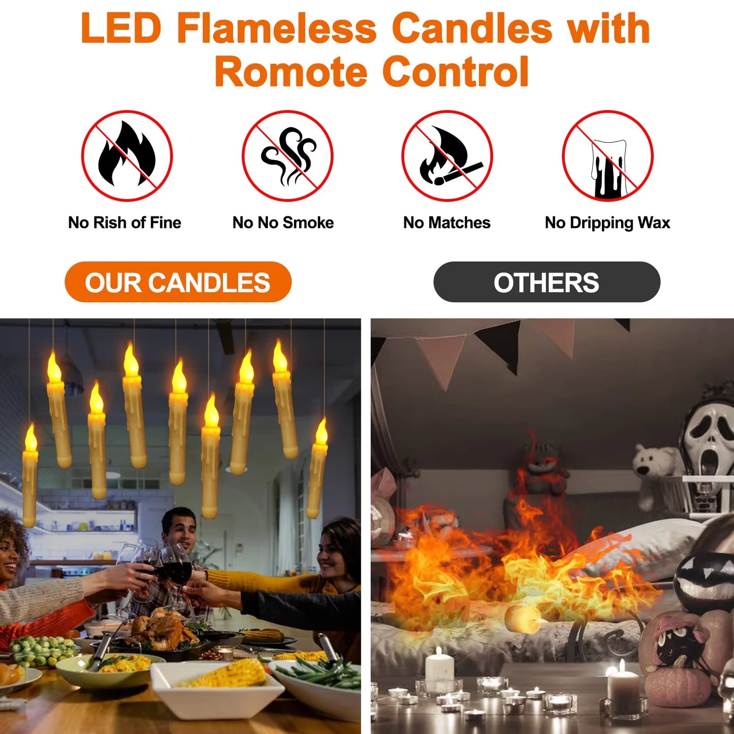 Magical Floating LED Candles with Magic Wand Remote Control Candle Lights Flameless Taper Electronic Candle Christmas Decoration