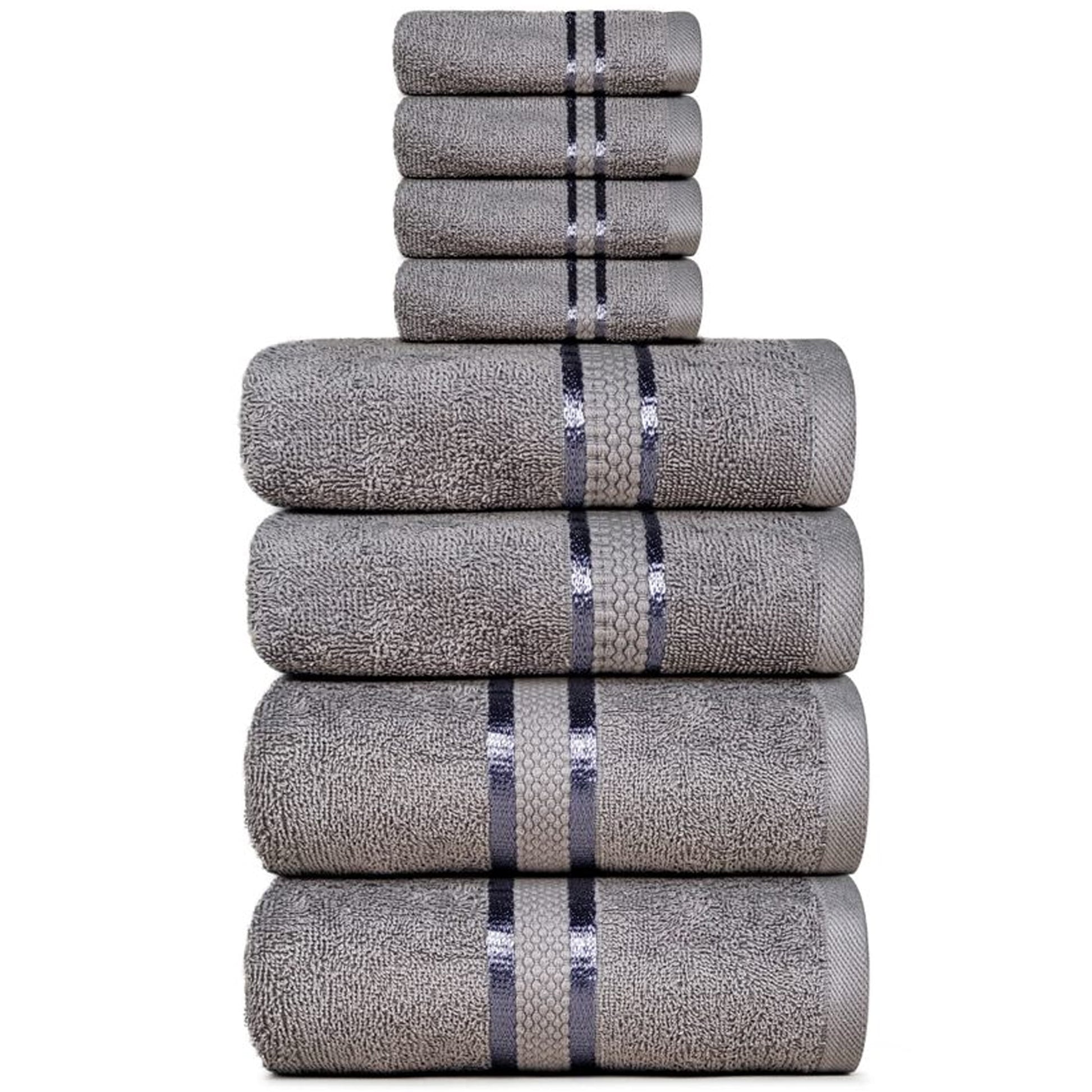 Luxurious 8-Piece Towel Set for Complete Bathroom Experience - Ultra-Soft & Absorbent 100% Cotton - Includes 2 Bath Towels, 2 Hand Towels, 4 Washcloths - Daily Use - Dark Grey