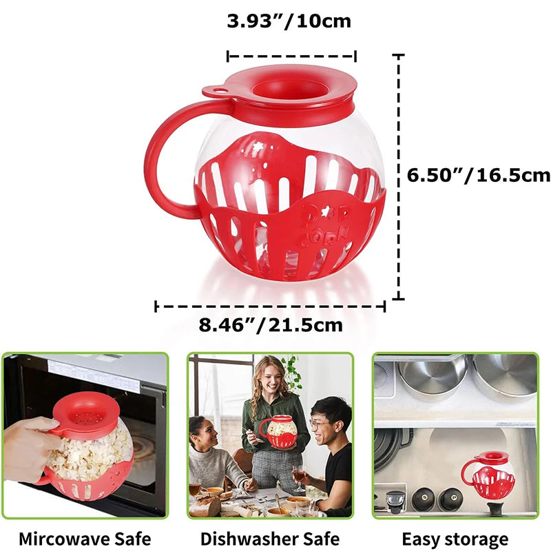 2.25QT Microwave Glass Popcorn Popper with Silicone Lid Microwave Popcorn Popper with Temperature Safe Glass JT186