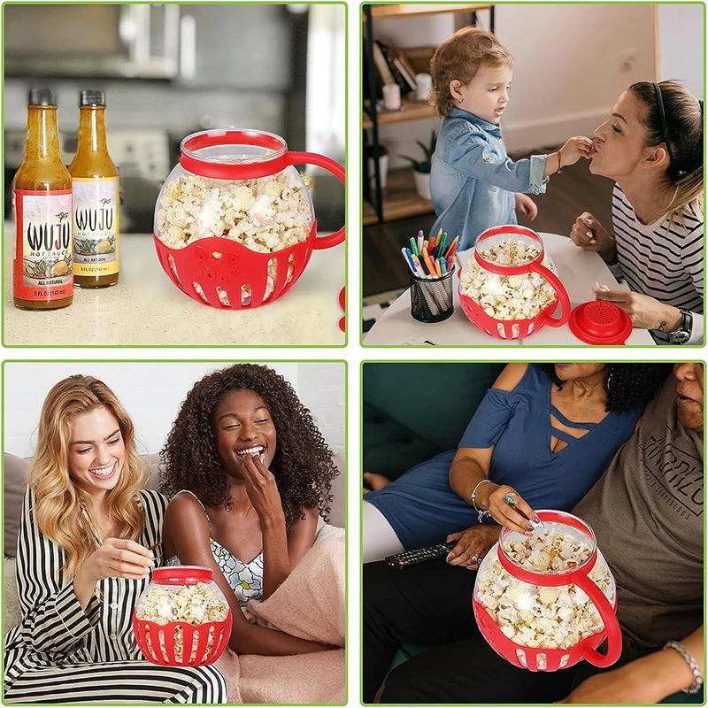 2.25QT Microwave Glass Popcorn Popper with Silicone Lid Microwave Popcorn Popper with Temperature Safe Glass JT186